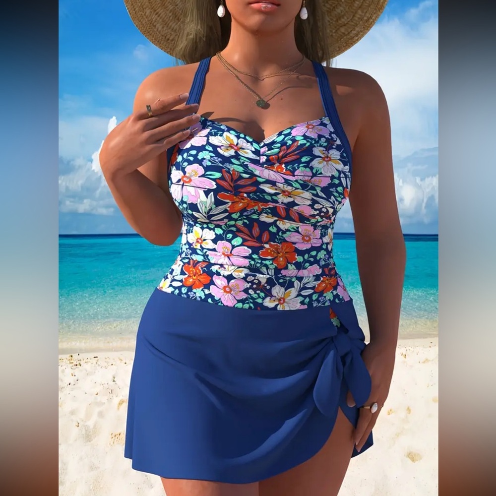NEW 1 Piece Swimdress, floral and navy #SW-D1-0102